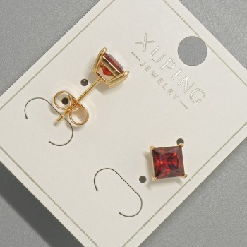 Xuping stud earrings with a red crystal, 6 mm diameter, 18K gold plating