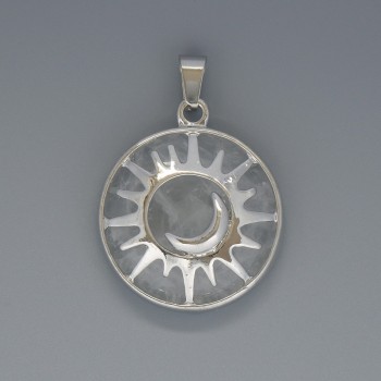 Pendant Sun Rock Crystal, diameter 27 mm ±, length 37 mm ± in a silver setting