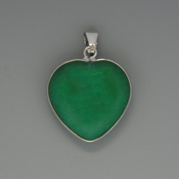 Heart Chrysoprase Pendant, diameter 26x26 mm ±, length 36 mm ±, in a silver setting