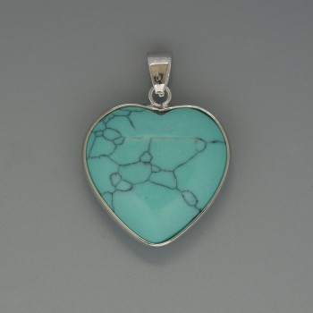 Pendant Turquoise Heart, diameter 26x26 mm +/-, length 36 mm +/- in a silver bezel