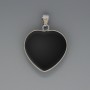 Heart Pendant in Black Agate, 26×26 mm diameter, 36 mm long, in a silver-toned setting