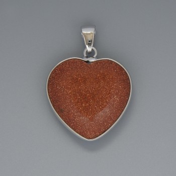 Pendant 'Heart' with Golden Sand Aventurine, diameter 26x26mm±, length 36mm± in a silver-toned bezel