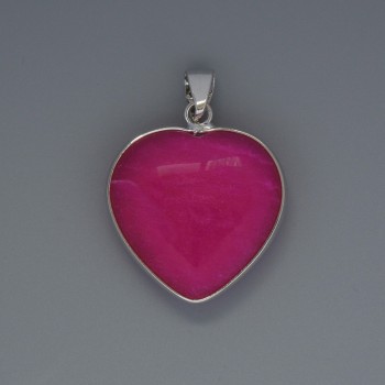 Heart Pendant with Raspberry Tourmaline, 26x26 mm Diameter ±, 36 mm Length ±, in a Silver-Toned Setting