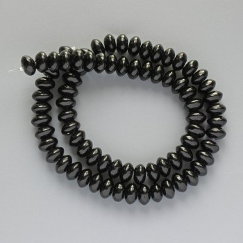 Black Agate Beads, Smooth Rondel, 8x5mm Diameter, 37cm Length on Thread