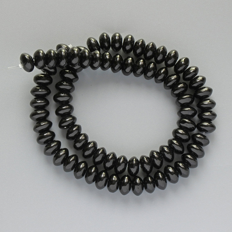 Black Agate Beads, Smooth Rondel, 8x5mm Diameter, 37cm Length on Thread