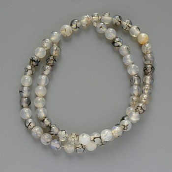 Agate Beads 'Dragon's Veins' Smooth Beads, 6mm diameter, 36 cm length on fishing line