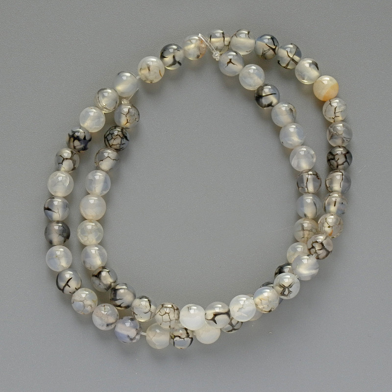 Agate Beads 'Dragon's Veins' Smooth Beads, 6mm diameter, 36 cm length on fishing line