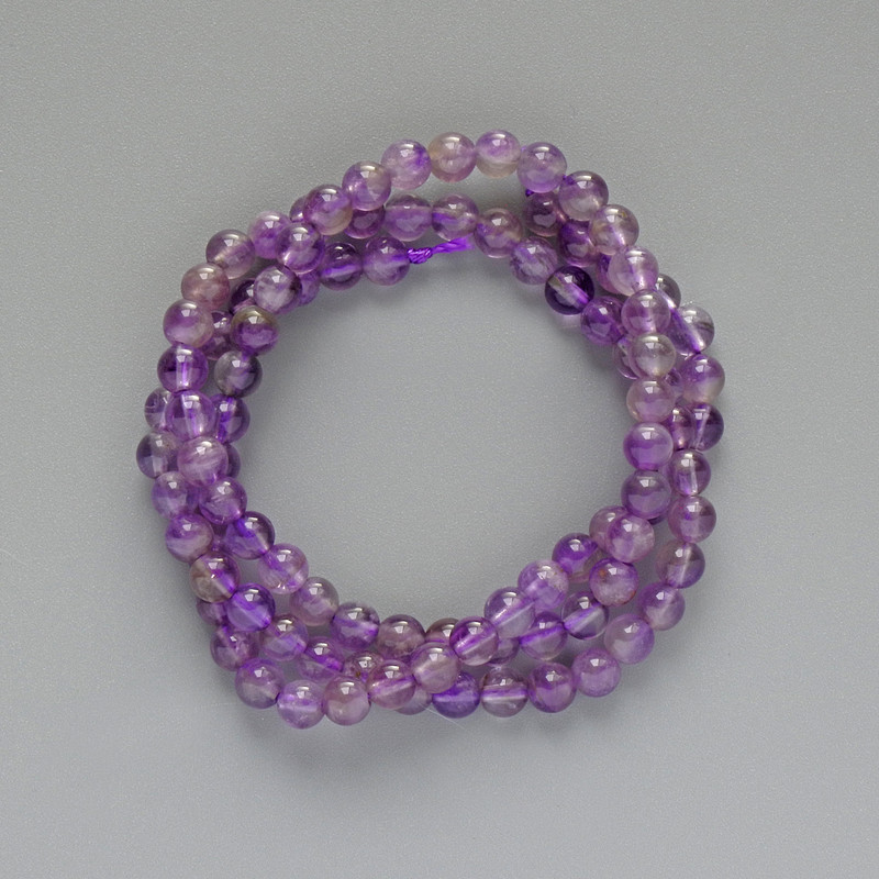 Amethyst Beads, Natural Stone, Smooth Round Bead, 4 mm Diameter ±, 39 cm Length ± on Thread