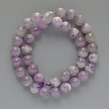 Amethyst beads, natural stone, smooth round beads, 10 mm diameter, 38 cm length on thread