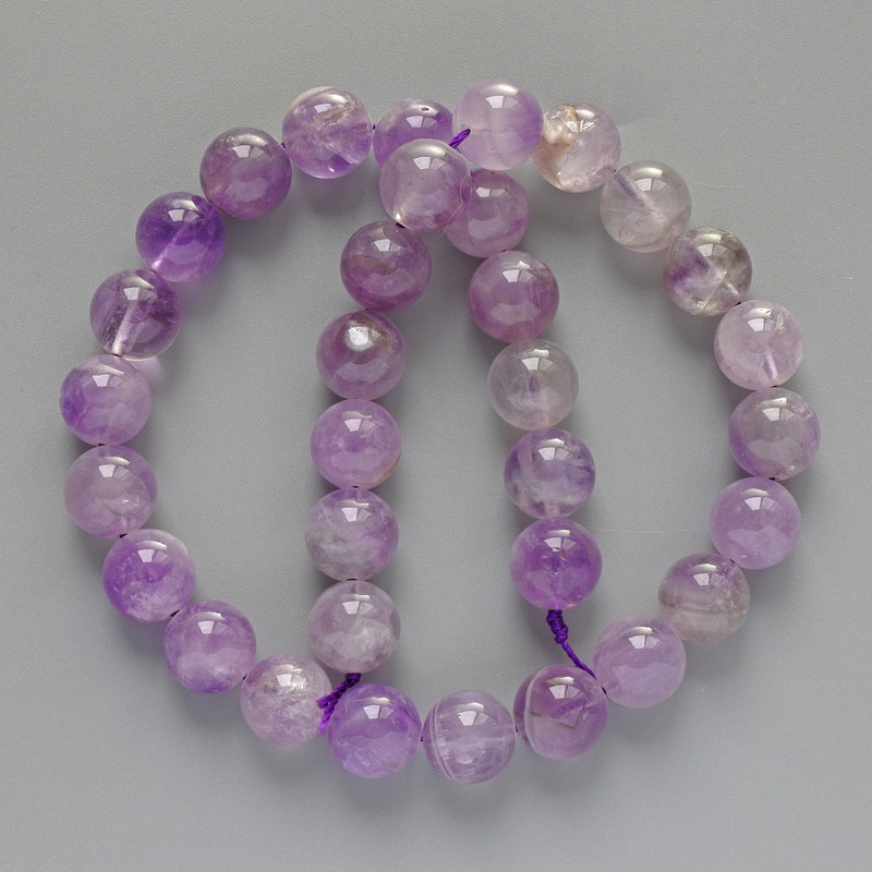 Amethyst Beads, Natural Stone, Smooth Round Beads, 12 mm Diameter, 39 cm Length on Thread ±