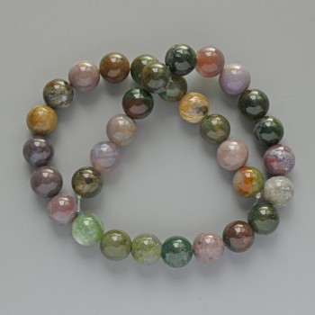 Jasper Beads Multicolored, Natural Stone, Smooth Round Beads, 10.5 mm Diameter, 38 cm Length on Thread
