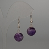 Earrings with natural amethyst, smooth bead, diameter 12 mm, length 32 mm