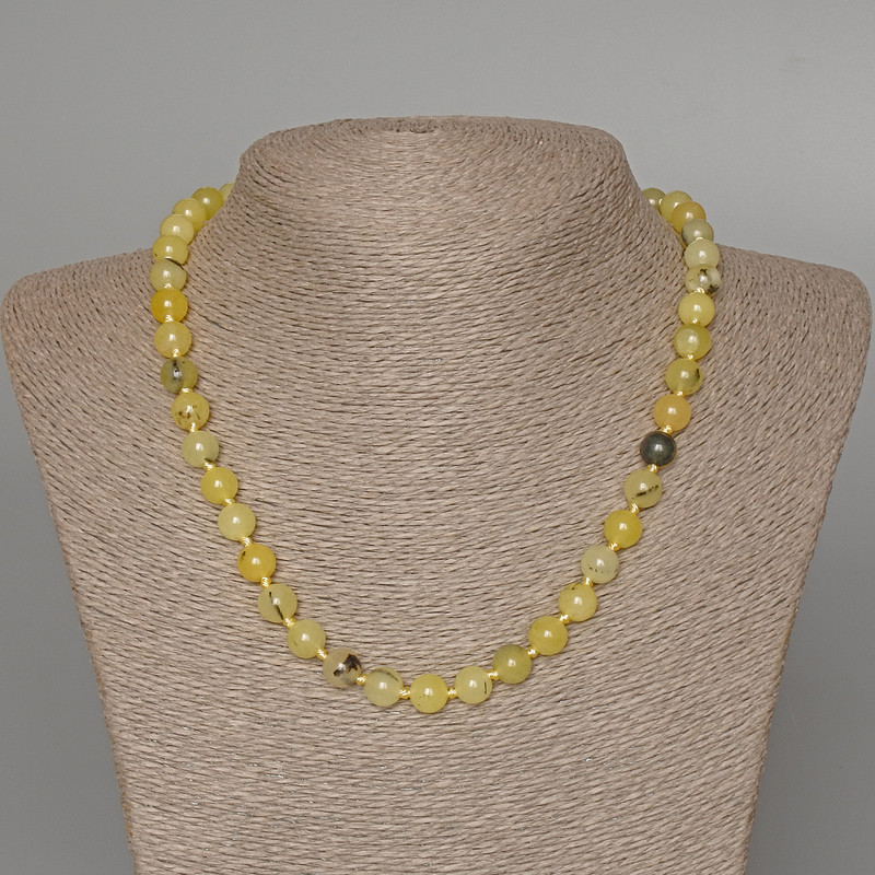 Necklace of Yellow Turquoise, Smooth Beads, Diameter 8.5 mm, Length 50 cm