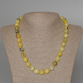 Yellow Turquoise Necklace with Smooth Beads, 10mm Diameter, 50 cm Length
