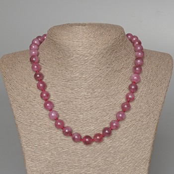 Rubellite Tourmaline Necklace with natural stone, smooth beads, diameter 10.5 mm, length 48 cm