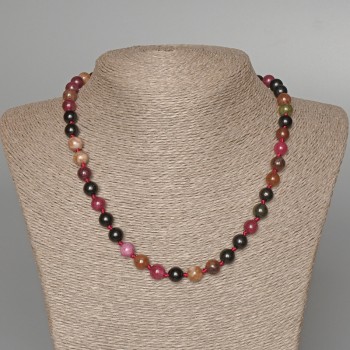 Tourmaline Necklace with Natural Stone, Smooth Beads, 8 mm Diameter, 49 cm Length