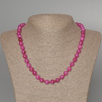 Raspberry Tourmaline Necklace with Smooth Beads, 8mm Diameter, 47cm Length