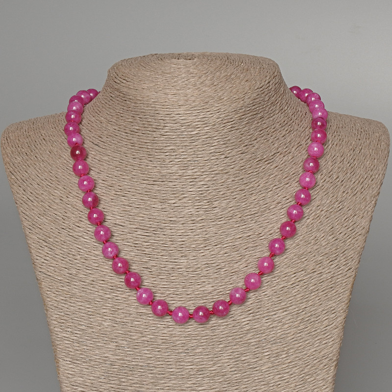 Raspberry Tourmaline Necklace with Smooth Beads, 8mm Diameter, 47cm Length