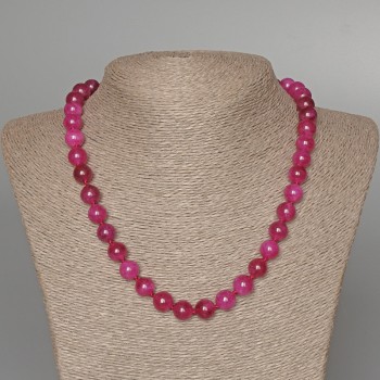 Raspberry Tourmaline Bead Necklace with Smooth Beads, 10 mm Diameter, 47 cm Length