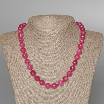 Raspberry Tourmaline Necklace with Faceted Beads, 10 mm Diameter, 49 cm Length