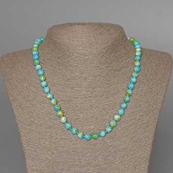 Necklace 'Variscite' (imitation acrylic) blue, white, and yellow colors, smooth bead, diameter 6.5 mm, length 48 cm