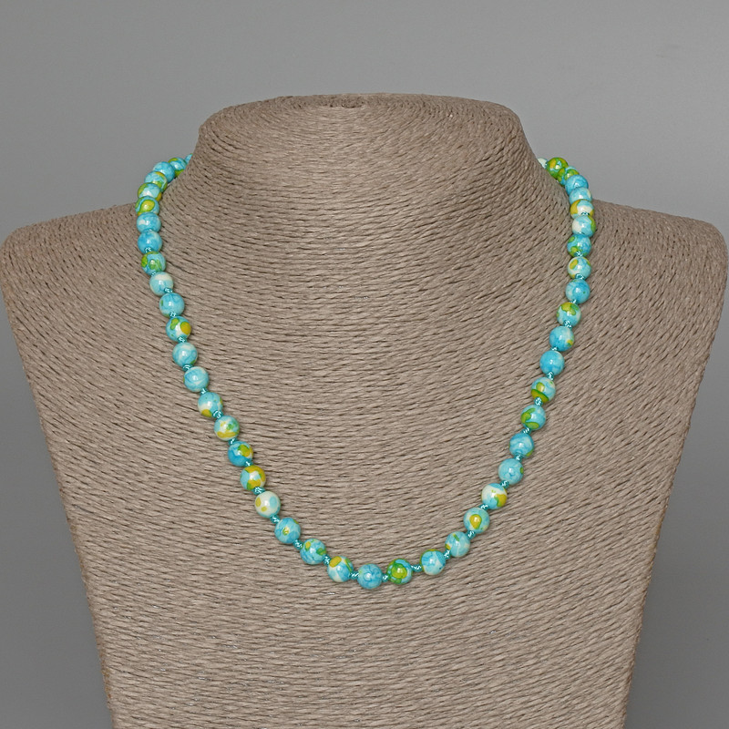 Necklace 'Variscite' (imitation acrylic) blue, white, and yellow colors, smooth bead, diameter 6.5 mm, length 48 cm