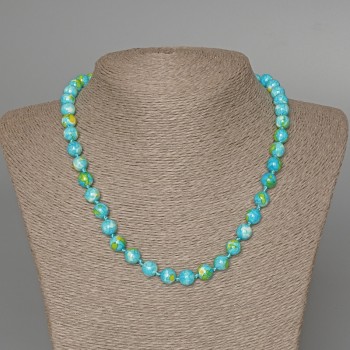 Necklace 'Variscite' (imitation acrylic) blue, white and yellow colors, smooth bead, diameter 8.5 mm, length 48 cm