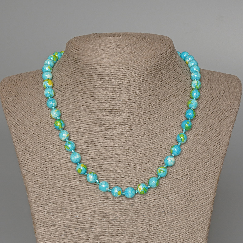 Necklace 'Variscite' (imitation acrylic) blue, white and yellow colors, smooth bead, diameter 8.5 mm, length 48 cm