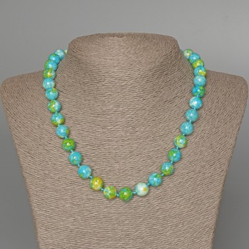 Necklace 'Variscite' (imitation acrylic) blue, white, and yellow colors, smooth bead, diameter 10 mm, length 48 cm