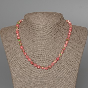 Necklace 'Variscite' (imitation acrylic) pink, white and green colors, smooth bead, diameter 6.5 mm, length 48 cm