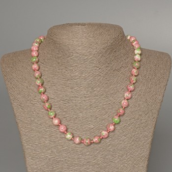 Necklace 'Variscite' (imitation acrylic) pink, white, and green colors, smooth bead, diameter 8.5 mm, length 48 cm