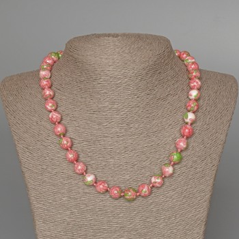 Necklace 'Variscite' (acrylic imitation) pink, white, and green colors, smooth bead, diameter 10 mm, length 49 cm