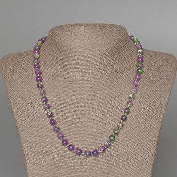 Necklace 'Variscite' (imitation acrylic) purple, white, and green colors, smooth bead, diameter 6.5 mm, length 47 cm ±
