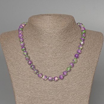 Necklace 'Variscite' (acrylic imitation) purple, white and green colors, smooth bead, diameter 8.5mm, length 47cm