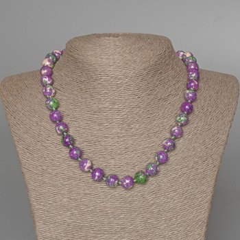 Necklace 'Variscite' (acrylic imitation) purple, white, and green colors, smooth bead, diameter 10.5 mm, length 47 cm