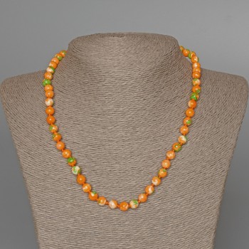 Necklace 'Variscite' (imitation acrylic) green, orange and white colors, smooth bead, diameter 7mm+-, length 47cm+
