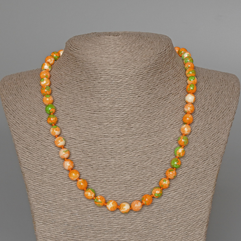 Necklace 'Variscite' (acrylic imitation) green, orange and white colors, smooth beads, diameter 8.5 mm, length 47 cm