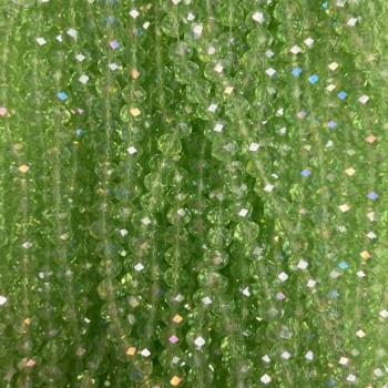 Salad-Green Czech Crystal Faceted Rondelle Beads with Gasoline Finish, 6x5mm, 42mm Length, on Thread