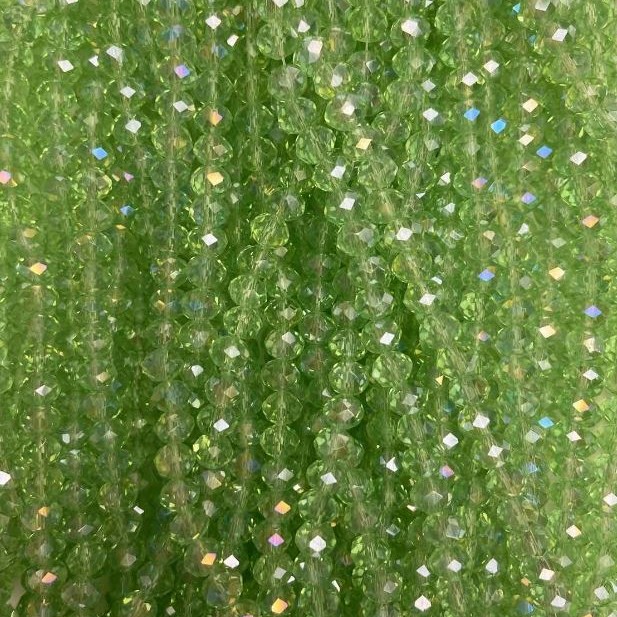 Salad-Green Czech Crystal Faceted Rondelle Beads with Gasoline Finish, 6x5mm, 42mm Length, on Thread