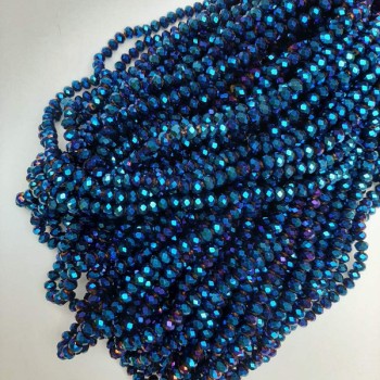 Beads Czech Crystal blue with a "Gasoline" tint, faceted rondelle, diameter 6x4.5 mm, length 38 mm on a thread