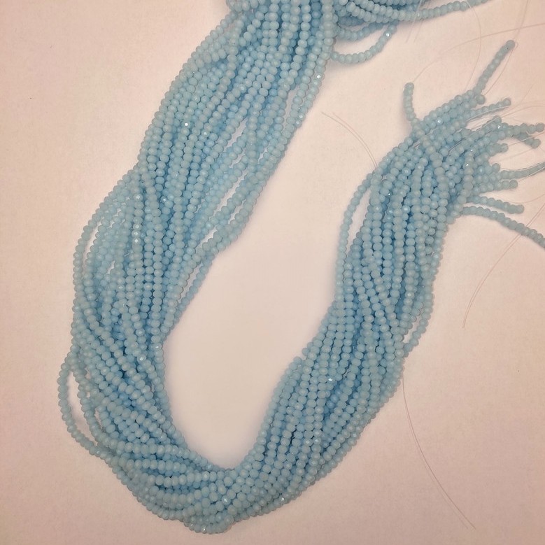 Blue Faceted Czech Crystal Rondelle Beads, 3x2.5 mm diameter, 38 mm length on thread