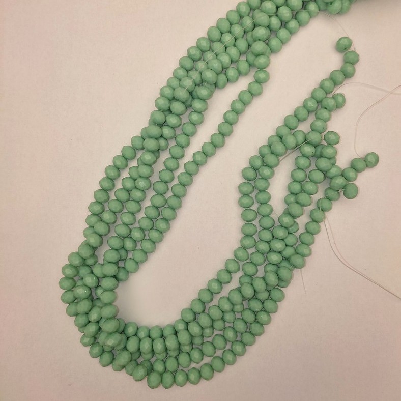 Mint Green Czech Crystal Faceted Rondelle Beads, 8x6 mm, 41 mm length ± on a beading thread