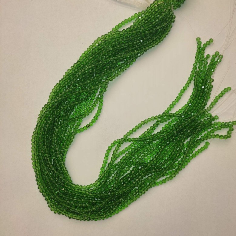 Green Czech Crystal Beads, Transparent, Faceted Rondelles, Diameter 3.5x3 mm, Length 34 cm on Monofilament