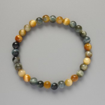 Yellow-gray Cat's Eye Bracelet, Natural Stone, Smooth Bead, Diameter 6.5 mm, Length 18 cm (Stretch)
