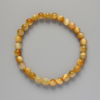 Bracelet Yellow Cat's Eye natural stone smooth bead, diameter 6.5 mm, length 18 cm (stretch)