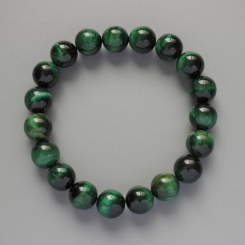 Green Cat's Eye Bracelet, Natural Stone, Smooth Beads, 10mm Diameter +/-, 18cm Length +/- (Stretch)