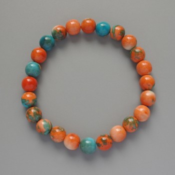 Bracelet 'Variscite' (imitation acrylic) in orange, blue and white colors, smooth bead, diameter 8.5 mm, length 18 cm +/- (stretch)
