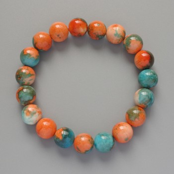 Bracelet "Variscite" (imitation acrylic) orange, blue and white colors, smooth bead, diameter 10 mm ±, length 18 cm ± (stretch)