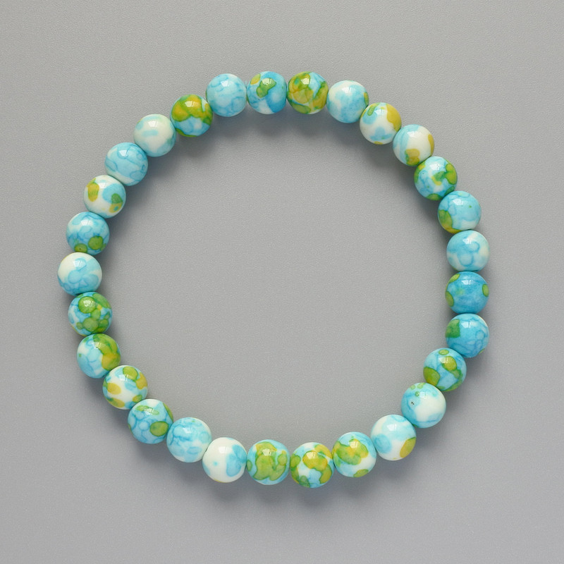 Bracelet 'Variscite' (imitation acrylic) blue, white and yellow colors, smooth beads, diameter 6.5 mm, length 18 cm (stretch)