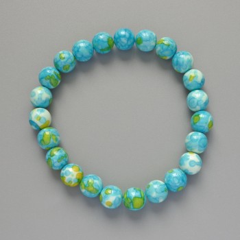 Bracelet 'Variscite' (imitation acrylic) blue, white and yellow colors, smooth bead, diameter 8.5mm +/-, length 18cm +/- (stretch)